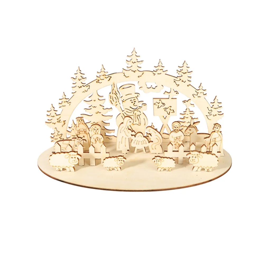 A Christmas Gift Desk Wooden nativity Decoration Chalet Forest Home Party Decorations Xmas New Year Cute Ornaments - Color: A