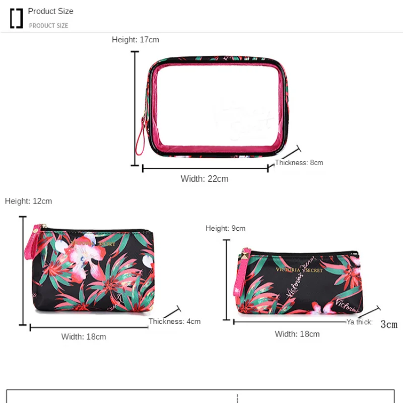 

Fashion PVC Three-piece Transparent Waterproof Cosmetic Bag Lady Cosmetics Suit Bag Travel Makeup Bag Organizer Makeup Pouch