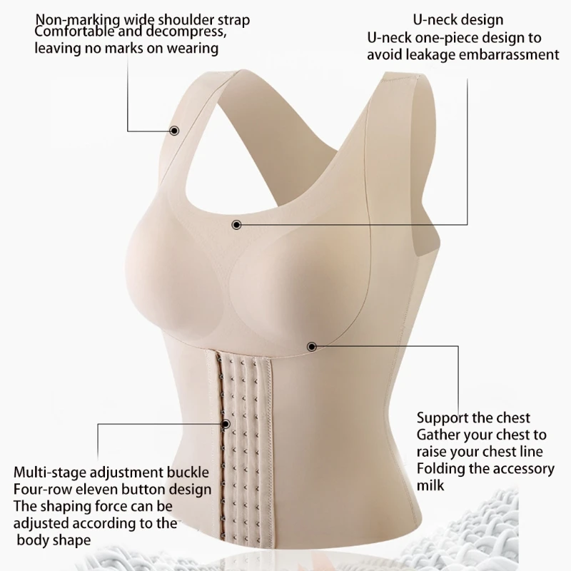 Women Seanless Front Buckle Bra Wireless Push Up Posture Corrector Tank Top Girdle Body Shaper Cross Back Vest Corset