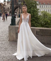 sexy deep v neck wedding dress 2021 sheer bodice open back ivory a line sweep train sleeveless bridal gown vestido de novia