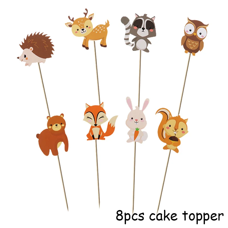8pcs Cake Topper 1 комплект мультфильм лес маленькие животные торт Топпер Джунгли животных Кекс Toppers Для детей день рождения украшения десерт поставки - Цвет: 8pcs Cake Topper