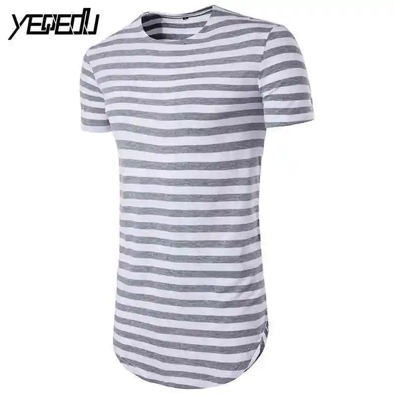 #4103 летняя полосатая футболка в стиле Харадзюку очень длинная хип-хоп Мужская