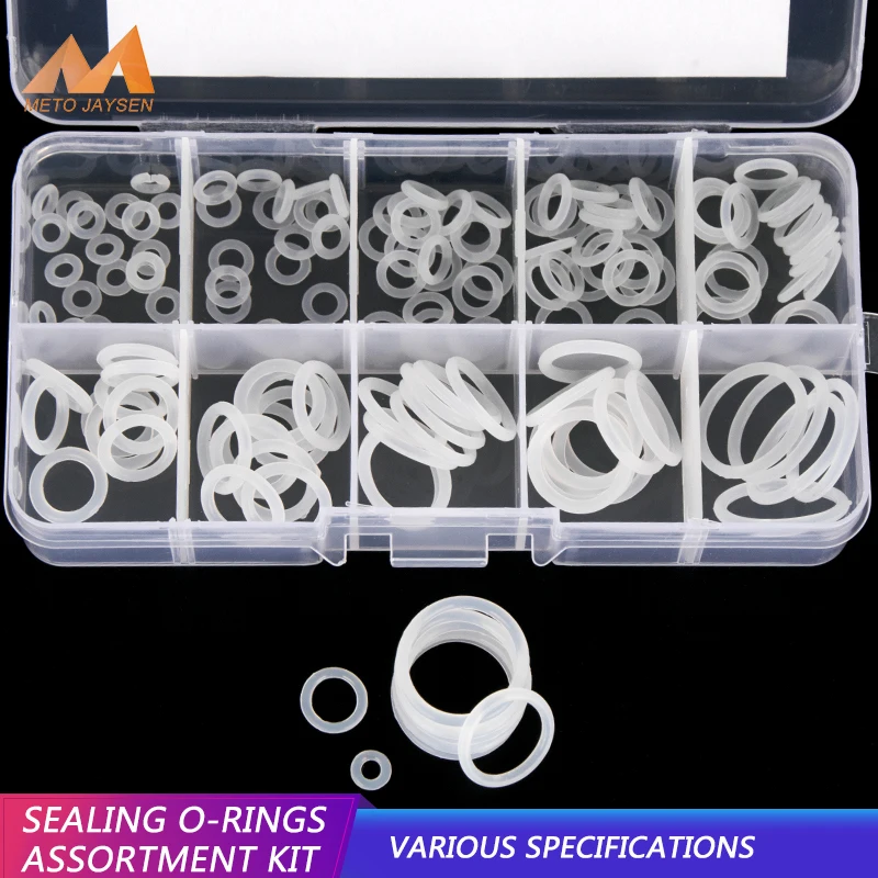 

Silicone VMQ White Sealing O-rings OD 6mm-20mm CS 1.5mm 1.9mm Durable O Rings Assortment Kit 10 Sizes 150PCS/set BG037