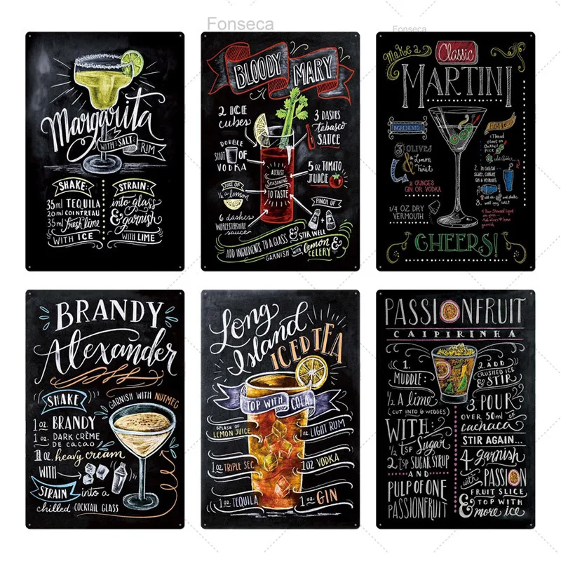 Жестяная винтажная вывеска для коктейлей металлическая табличка металлический