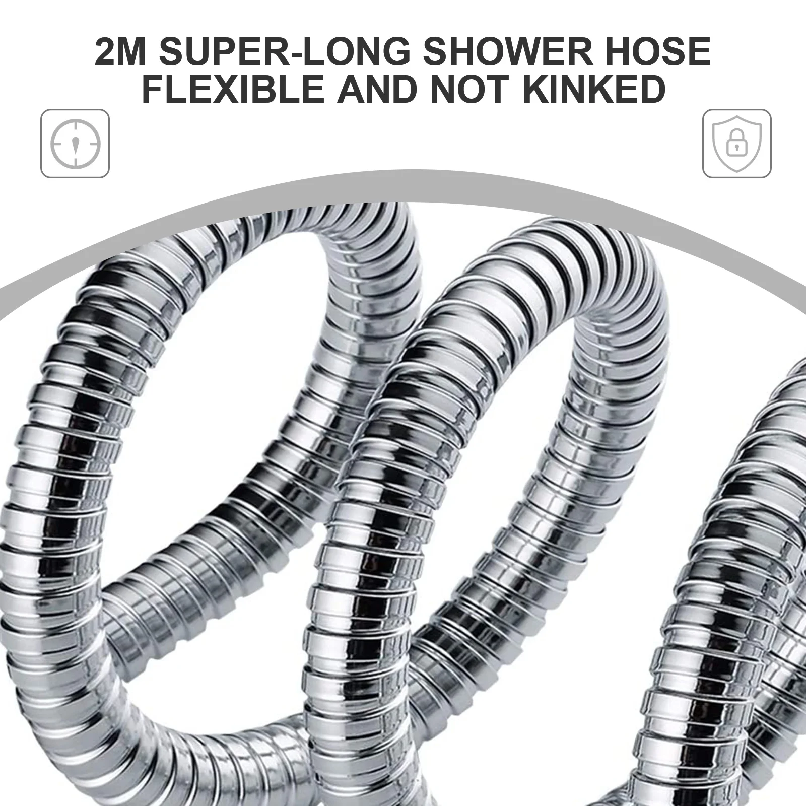 

Shower Hose 2m Extra Long Shower Hose Chrome-plated Replacement Metal Shower Hose Cable Durable 79 Inches
