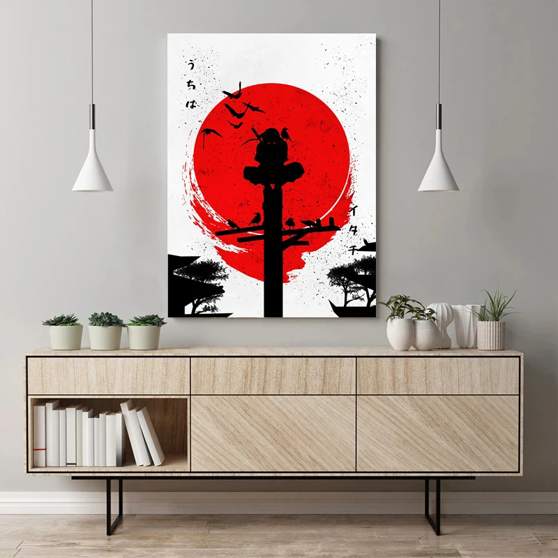 Аниме постер Наруто Учиха Итачи красное солнце холст живопись роспись СТЕНА
