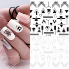 3D наклейки для ногтей, 1 лист, геометрические черные линии, цветы, животные, листья, сердца, украшения для ногтей