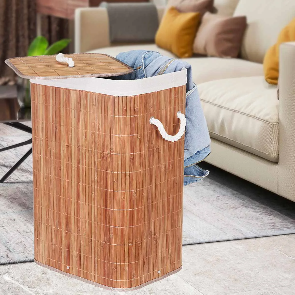 

Bamboo Woven Storage Basket Collapsible Laundry Basket Household Toiletry Storage Bucket Storage Bin Organizer Storage Bins