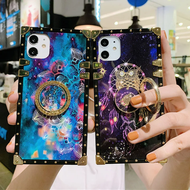 

Colorful Glitter Stars Sky Owl flower Case for iPhone 11 Pro Max 6 6S Soft Square Cover for iPhone 12 PRO 7 8 Plus X XS MAX XR