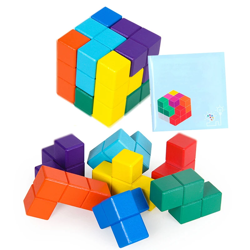 

Игрушки Монтессори, Детские Красочные развивающие 3D деревянные Логические кубики, игрушки, головоломки, игры, вызов мозга, сенсорные игрушк...