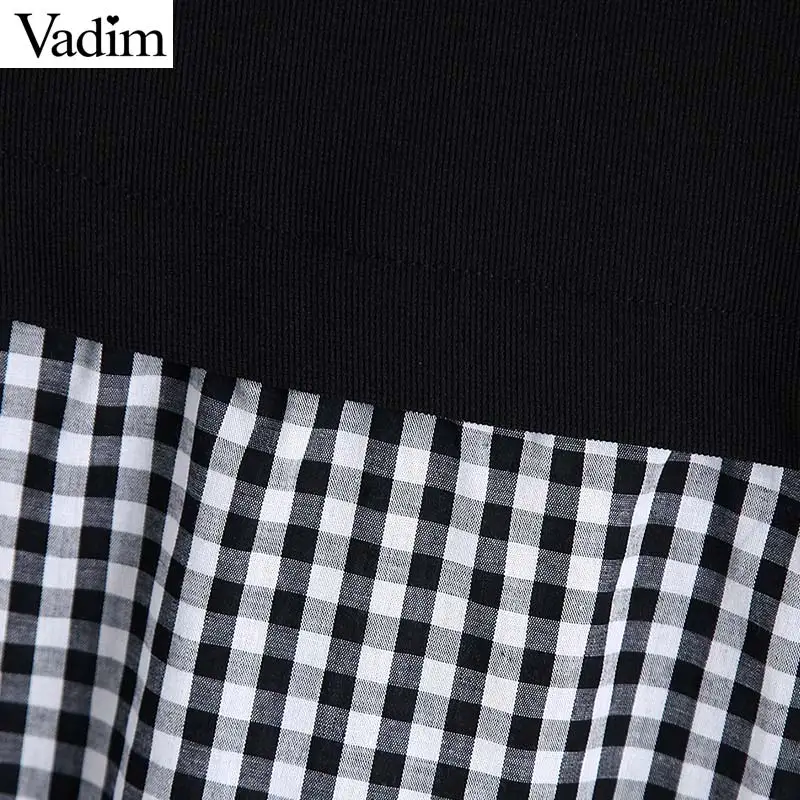 Vadim women fashion plaid patchwork blouse long sleeve O neck shirts female casual stylish tops blusas LB588