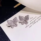 Huitan модные серьги-гвоздики в виде бабочки серебряного цвета универсальные аксессуары для ушей для женщин Свадебные вечерние шикарные серьги Горячие ювелирные изделия