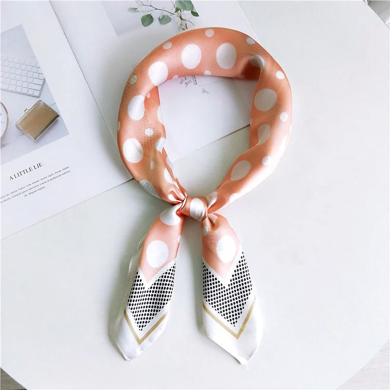 

2020 New Fashion Print Foulard Female Stylish Silky Satin Dot Head Scarf Lady 70*70cm Square Silk Scarf Women Neckerchief Gift