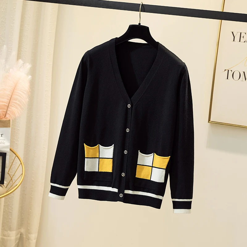 Женский длинный кардиган с узором ромбиками корейский стиль пальто оверсайз 4XL