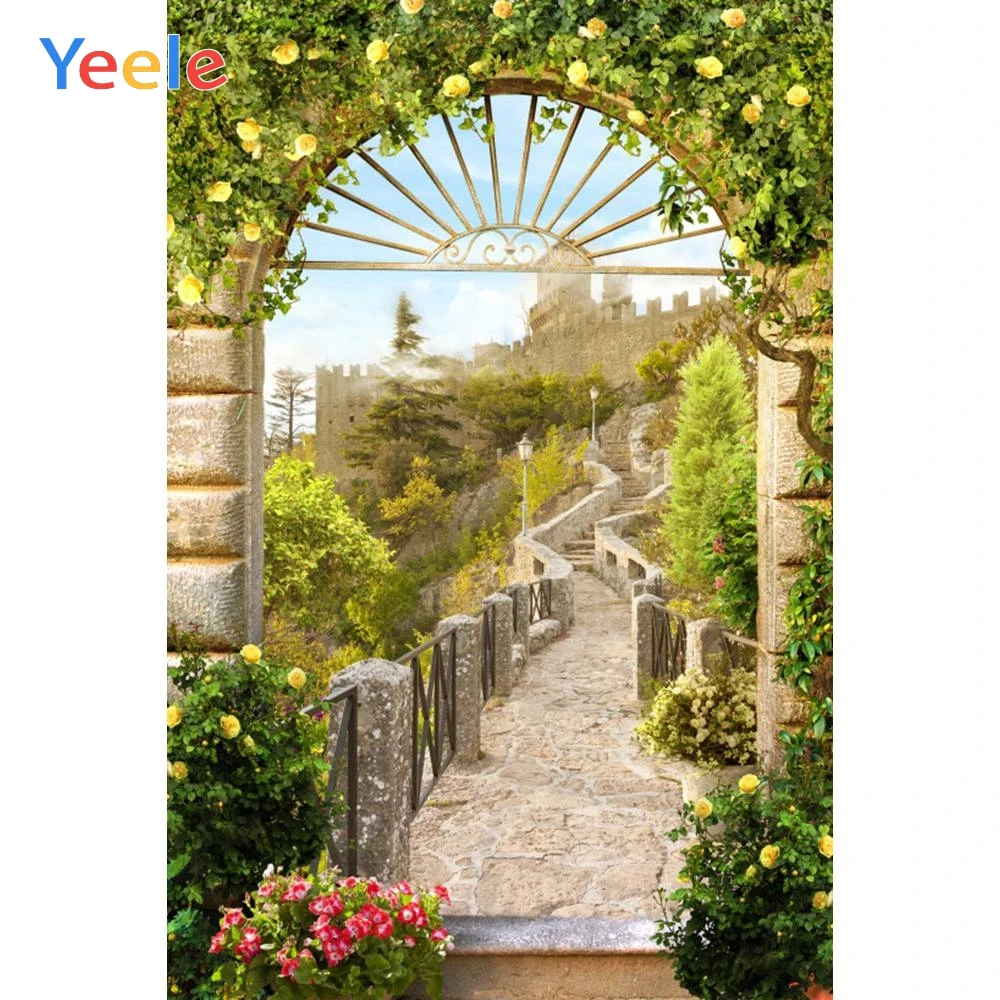 Летний фон для фотосъемки Yeele Coastal City Stone House Flower Tree Stair на заказ для фотостудии