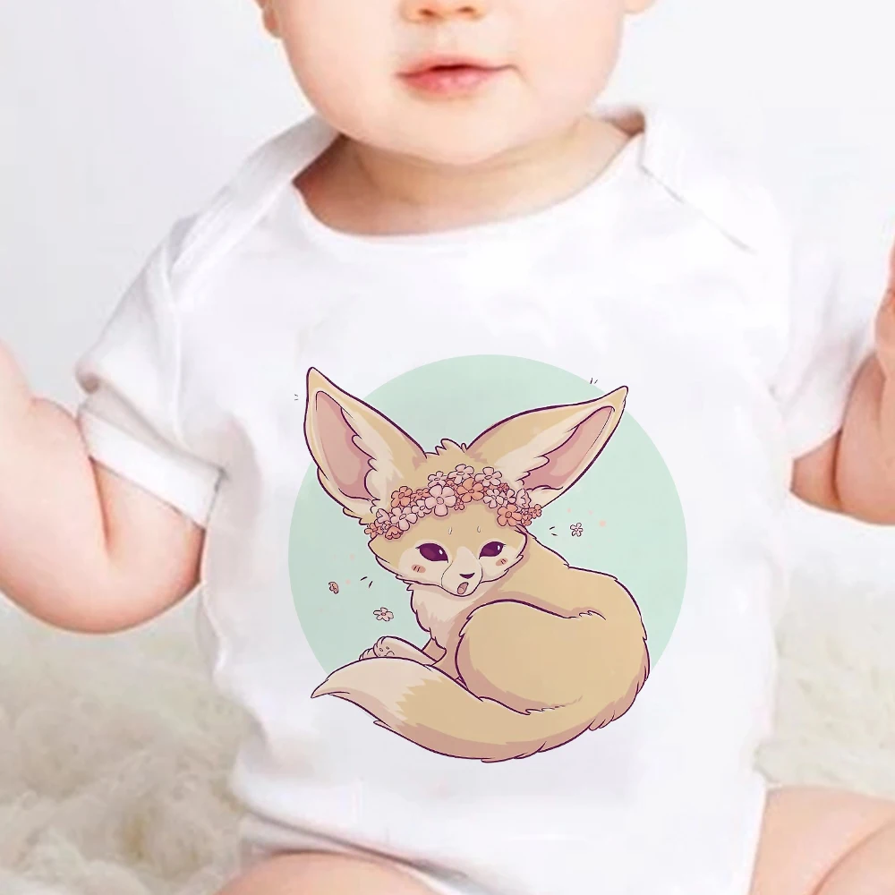 

Cute Sweet Fox Printed Baby Onesie Cozy Summer Casual Newborn Bodysuit Korean Fashion Lovely Girls Boys Clothes O-neck Romper