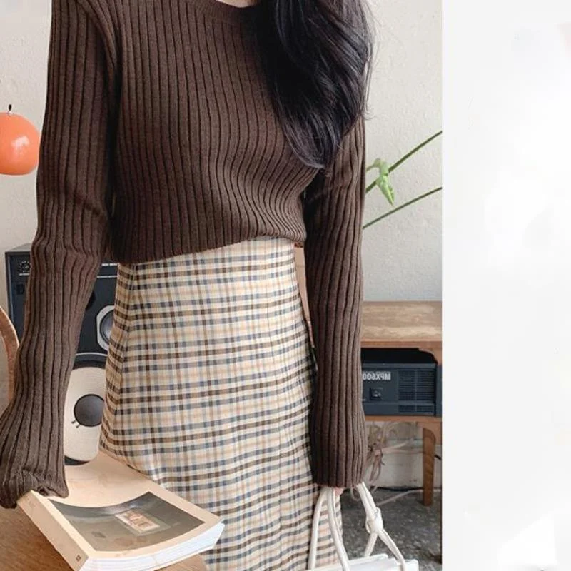 Женский трикотажный костюм из двух предметов вязаная юбка с высокой талией и в