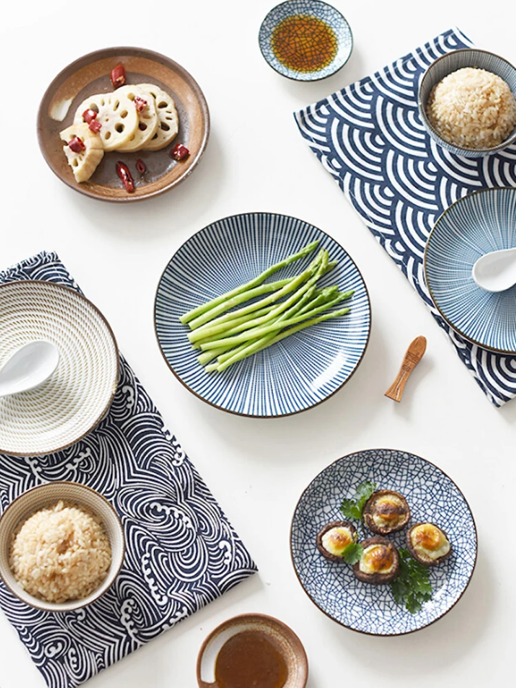 ANTOWALL 7 шт./компл. набор керамической посуды в японском стиле синяя кухонная посуда