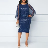 2021 latest unique sparkling royal blue short mother of the bride dresses knee length wedding guest gowns long sleeve o neck