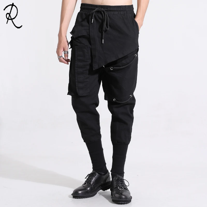 

Original men's fashion men's spring clothing personality splicing slim small feet nine minutes pants men bundle leg pants