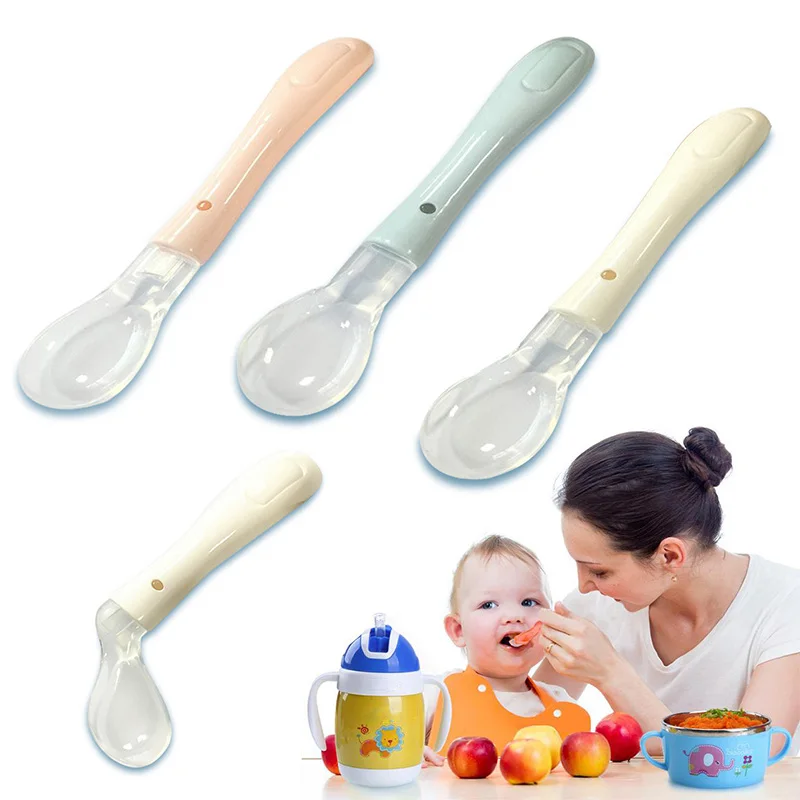 

1Pcs Soft Non-toxic Silicone Safety Baby Feeding Spoon Kids Spoon Baby Feeder Flatware Tableware Accessories Random Color