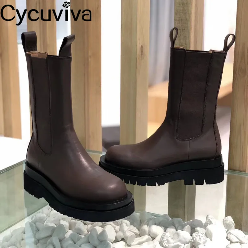 Популярные ботинки челси на толстой подошве женские удобные туфли плоской