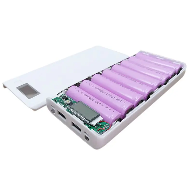 DIY 8x18650 Портативный Батарея Мощность банк Чехол Коробка ЖК дисплей Дисплей Dual USB