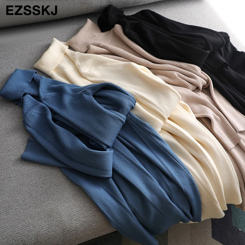 Осень-зима 2020 длинное платье-свитер с круглым вырезом женское базовое теплое