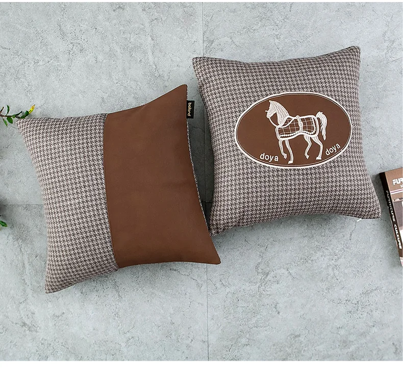 

morden houndstooth embroidery cushion cover sofa waist brown pillow case decorative pillow cover backrest