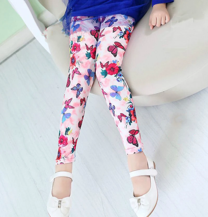 Детские леггинсы для девочек Классические Осенние с цветочным принтом штаны