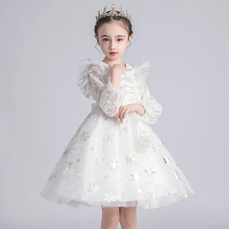 

White Tulle Embroidery Flower Princess Girl Dress Half Sleeve Wedding Birthday Party Dress Toddler Girls Pageant Communion Gowns