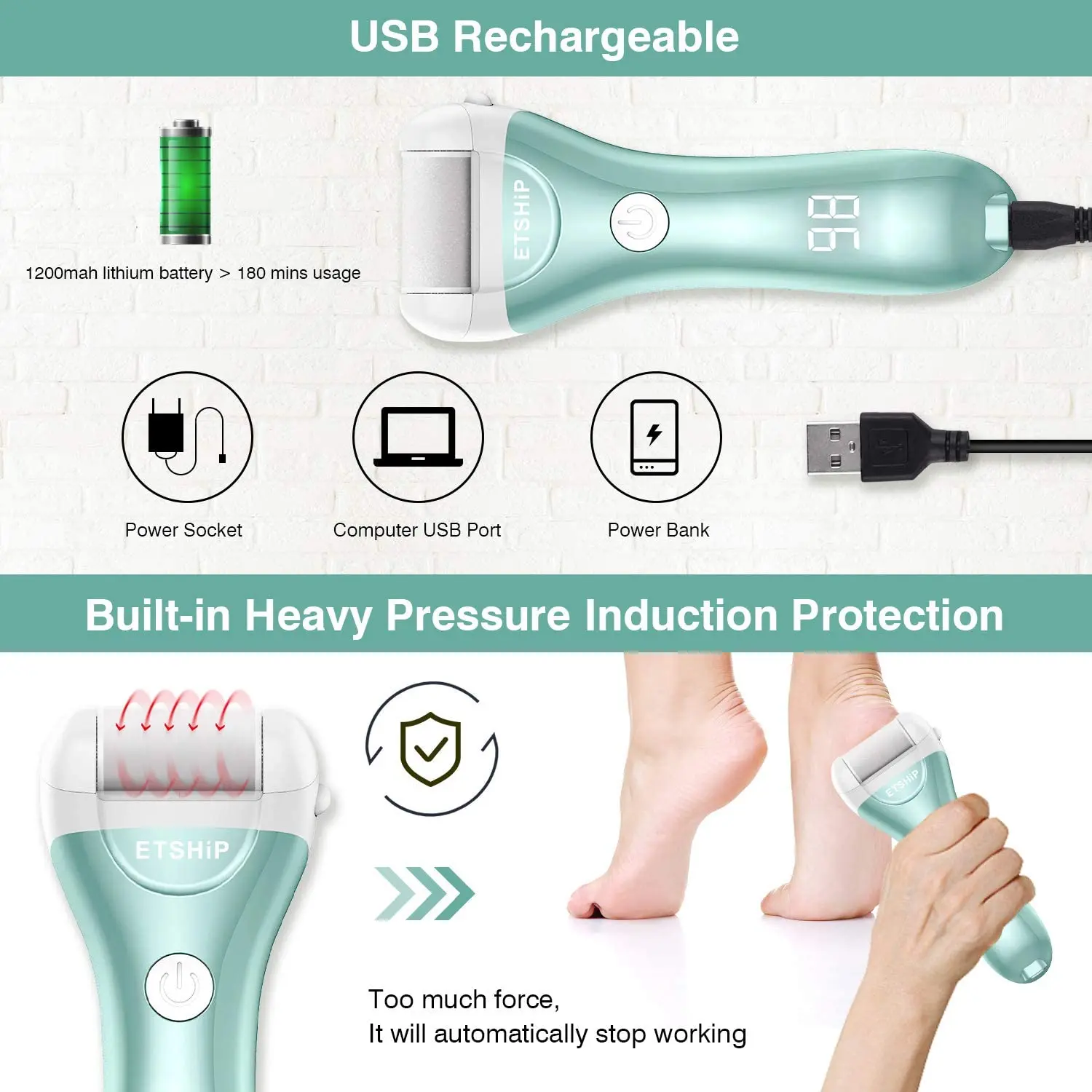 

Electric Foot Rasp, Rechargeable Electric Foot Rasp With 4 Rollers And 2 Speeds,Electric Foot Crusher For Dry Skin,Cracked Heels