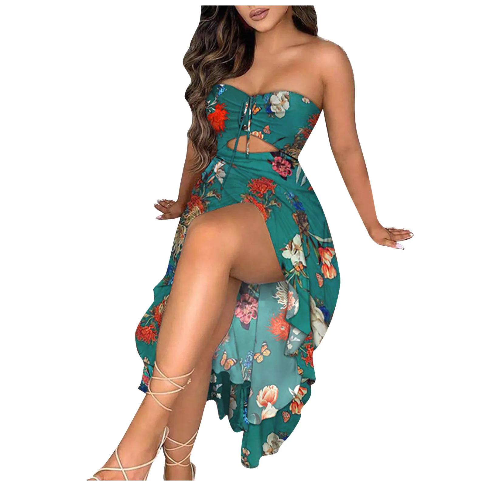 

Women's bohemian Dress New Summer Beach Casual Tube Top And Navel Two-Piece Party Dress vestidos Sundress