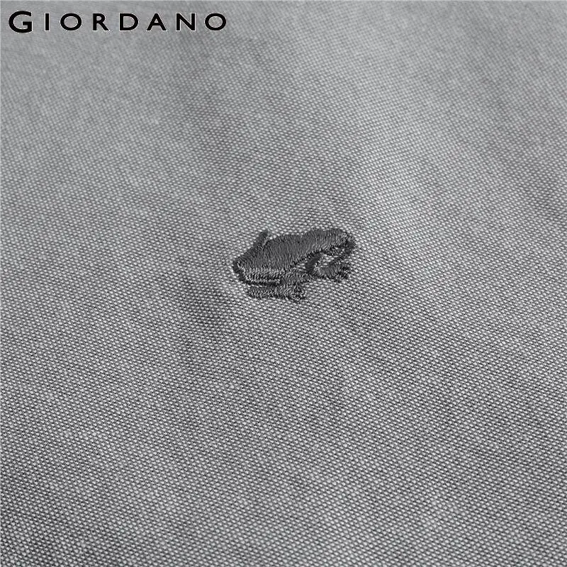 

Giordano Men Shirts Embroideried Graphic Oxford Slim Shirt Short Sleeves Turn Down Collar Soild Casual Camisas Hombre 01040487