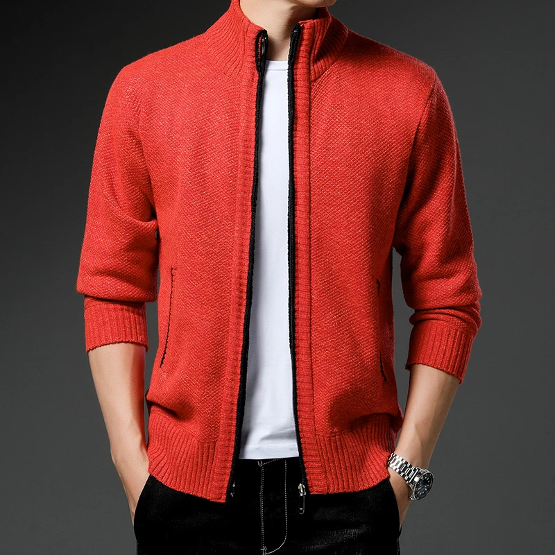 Sweater Men's New Coat Spring/Winter Fleece Warm Wool inclined Pocket Jumper Zipper Jacket Fashion Hombre Knit Cardigan