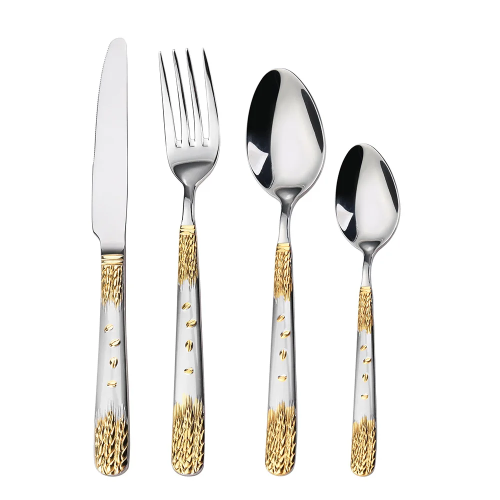 

Western Cutlery Steak Cutlery Tea Spoon Stainless Steel Cutlery Wheat Ear Mirror Gold Titanium Plated Cutlery