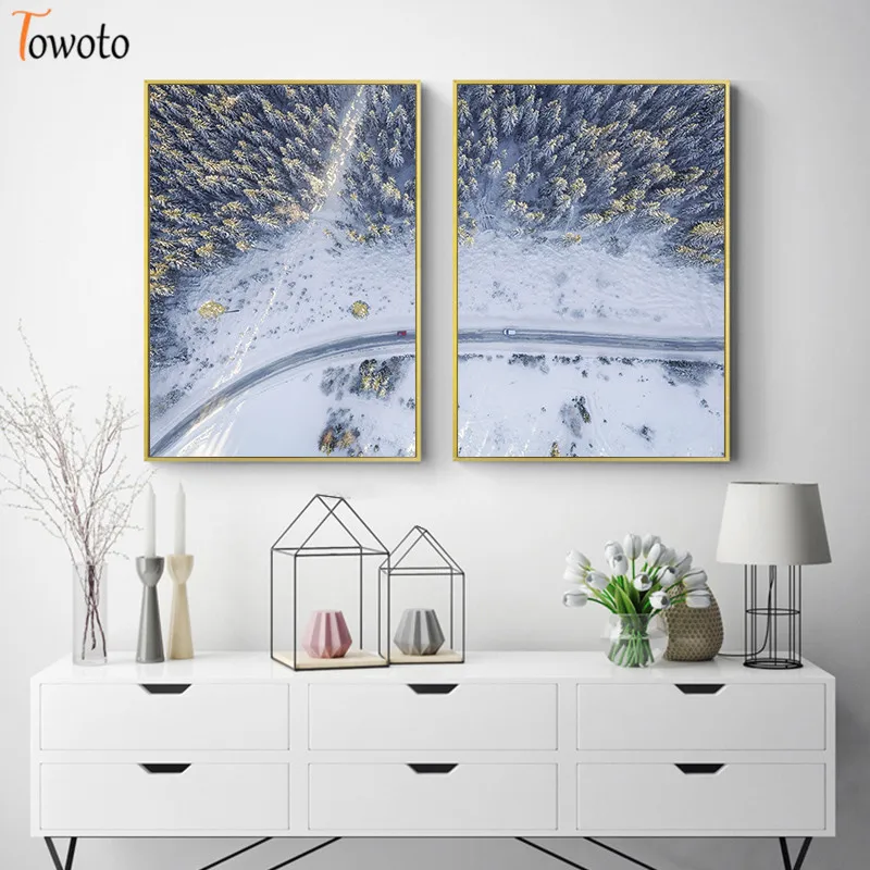 Картина на холсте с принтом заснеженного леса постер изображением ели сосны