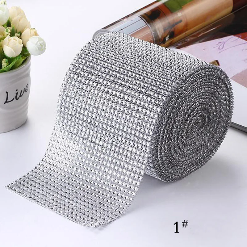 

4.75"X5 Yards 25 Colors Diamond Mesh Wrap Rhinestone Ribbon Wedding Home Decoration DIY Accessories 24 Row Plastic Net Drill