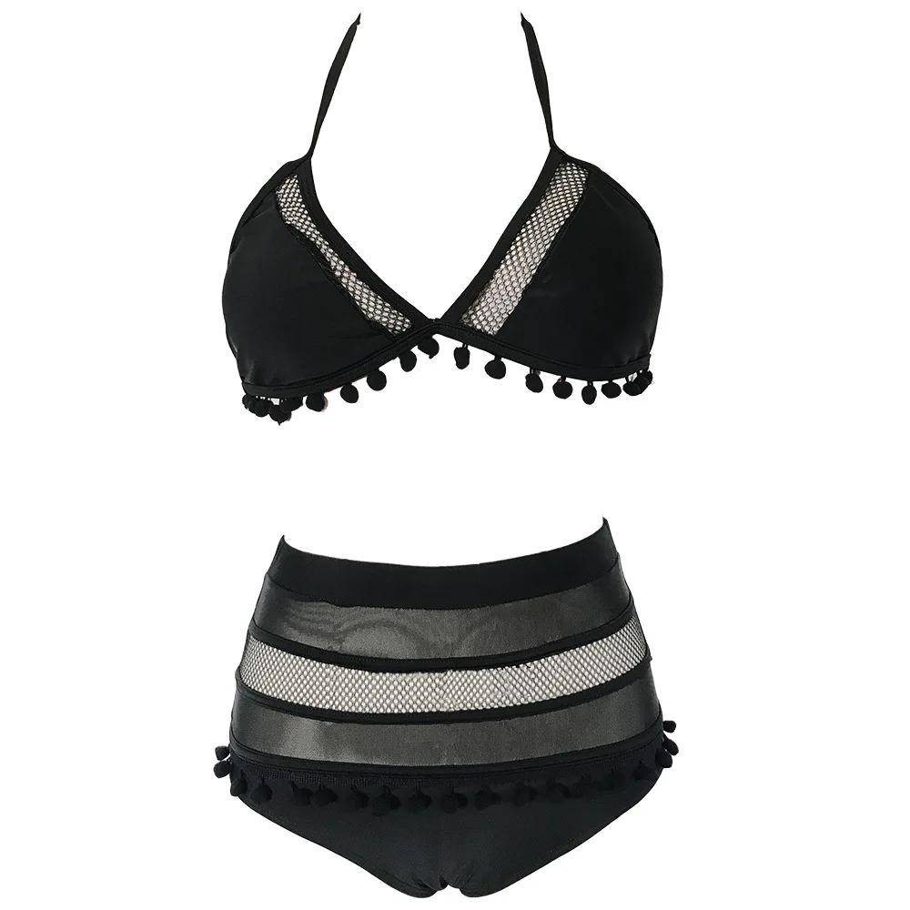 

2 Piece Sets Womens Bathing Suits Woman 2020 European and American Bikini Sexy Halter Popular Mesh Bikini Split Swimsuit