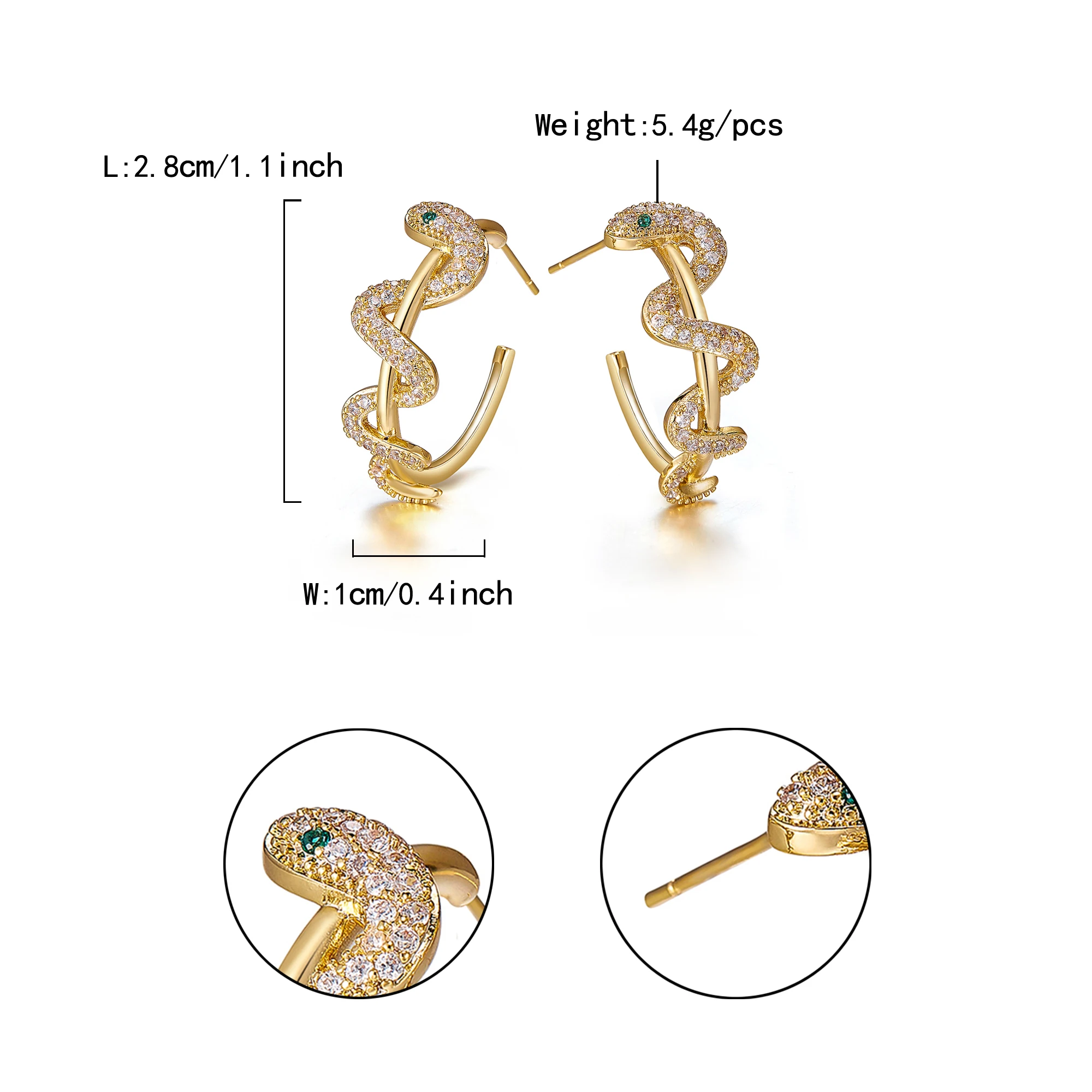 

Earrings Women Goth Snake Half Hoop Animal Pierced Cubic Zircon Party Jewelry Gift Fashion E Girl Gold Plated 2021 Asthetic