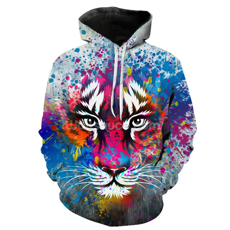

2021 Men/women Hooded Hoodies Cap Windbreaker Jacket Sweatshirts Fashion Autumn winter Tiger Lion animal Printing clothes