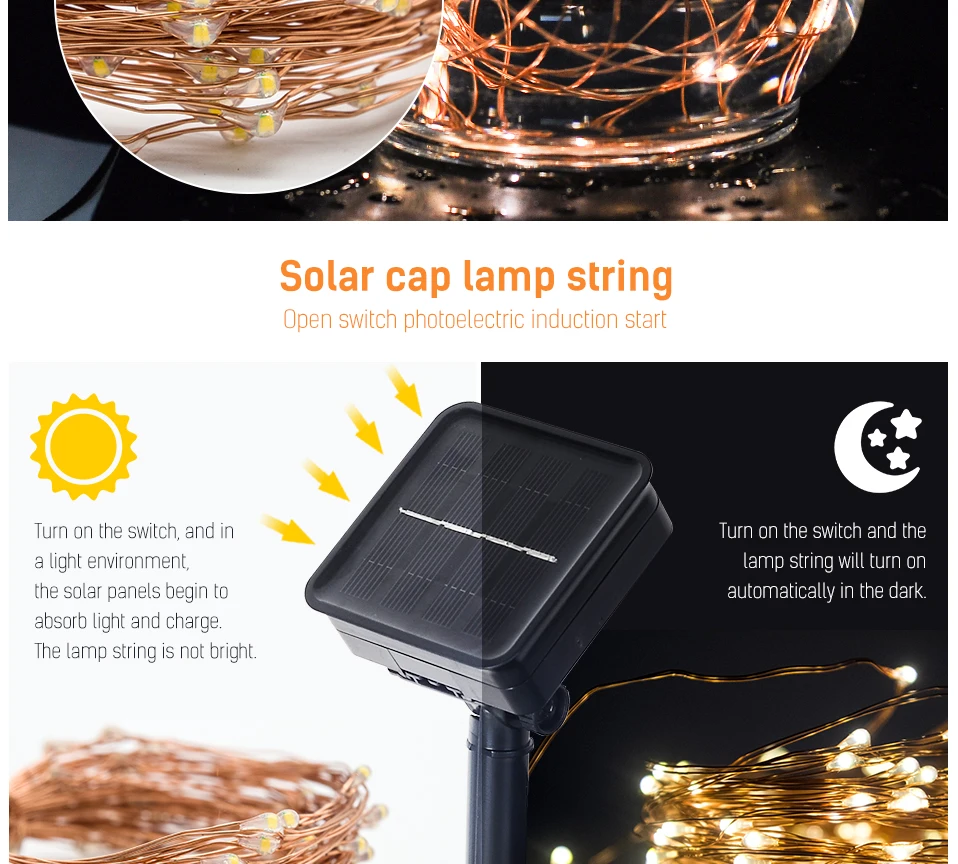 2 Packs Solar String Lights,33Ft 100LEDs IP65 Waterproof Decorative Copper Wire String Lights for Party,Garden,Wedding,Christmas