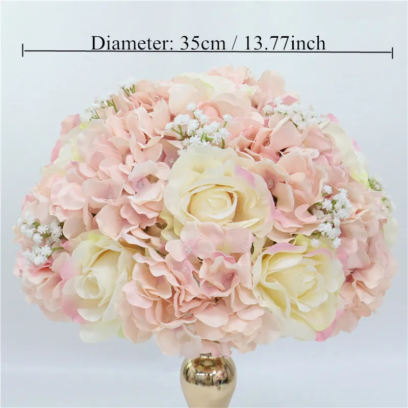 Champagne pink 35cm Индивидуальные искусственные Гипсофилы розы гортензии цветок шар украшения дома фестиваль свадебный обеденный стол дорога свинец Венок 1 шт - Цвет: Champagne pink 35cm