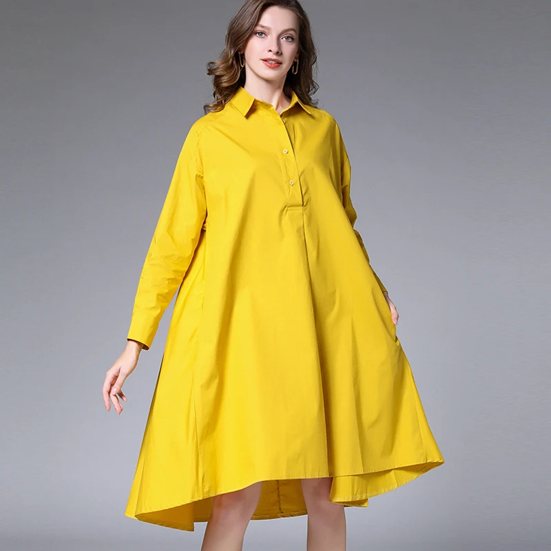 

Spring Plus Size Women Loose Shirt Dress 2020 White Red Solid Casual Fashion Shirt Dresses Oversized 4xl