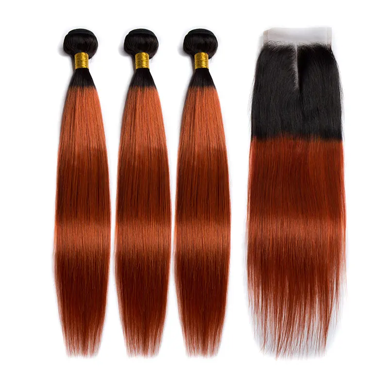 ALIBELE прямые волосы Омбре пучки с закрытием 1B 350 золотые светлые перуанские 3 пучка