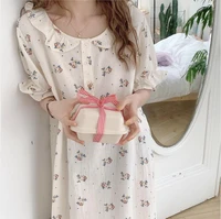 korean summer cotton nightdress womens flower nightgown short sleeve dress ruffle sweet housewear female sleepwear lnightwear