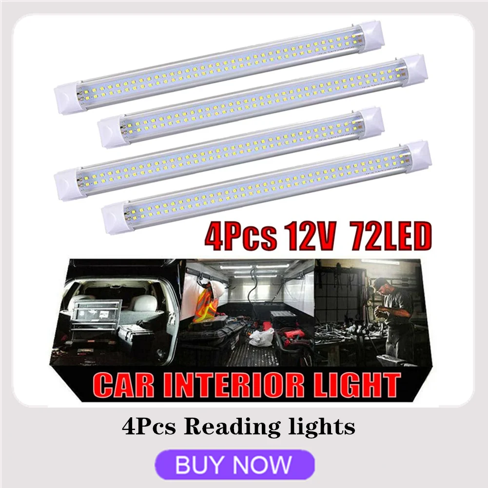 

4Pcs 72 LED Interior Light Strip Bar Car Van Bus Caravan ON/OFF Switch 12V 12 VOLT 2021 New 4Pcs Reading lights
