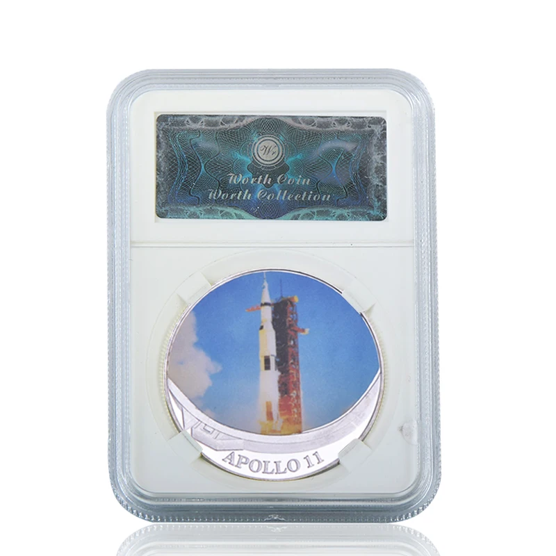 coin2 with case WR Apollo 11 50th Anniversary серебряные коллекционные монеты с держателем для монет оригинальная монета для вызова медаль США коллектор дропшиппинг - Цвет: coin2 with case