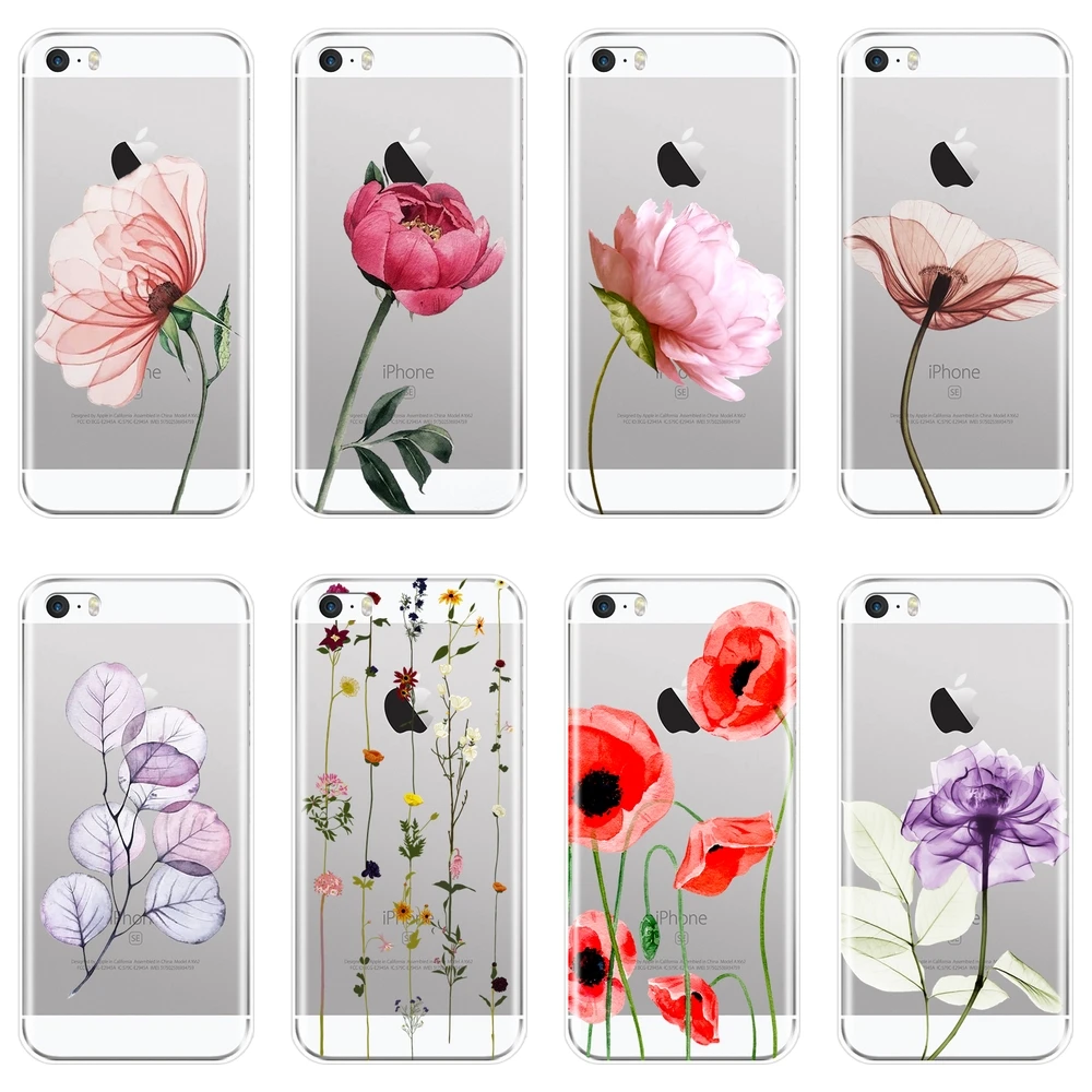 Чехол-накладка для iPhone 5 S 5C мягкий силиконовый чехол телефона с рисунком розы