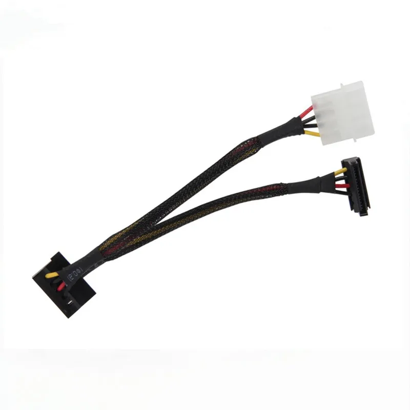

18 inch Molex 4-pin Male to Right Angle 3 x SATA Power 15-pin 90-Degree Splitter Cable w/Black Sleeved for ATX 12/5V & HDD/SSD